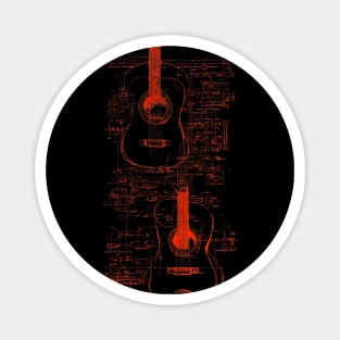 Red Neon Acoustic Guitar Da Vinci blueprint Magnet